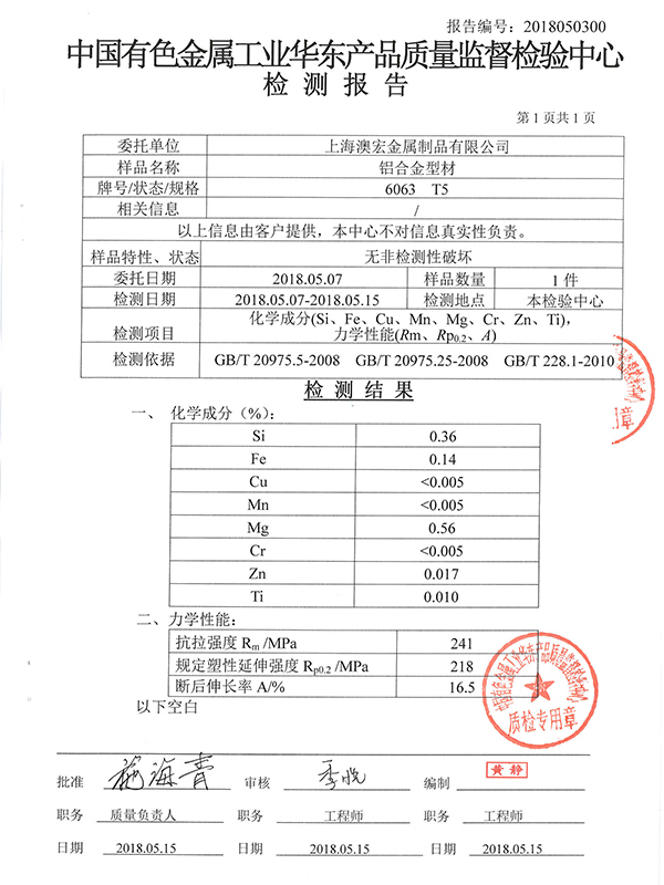 澳宏有色金屬檢測報告